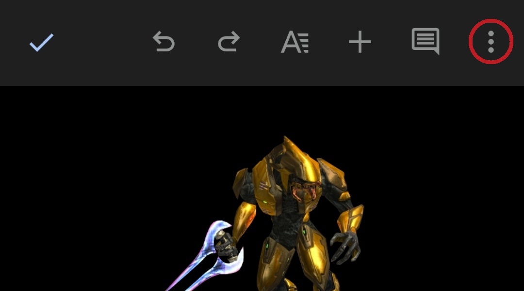 presione los tres puntos en la esquina superior derecha de google docs