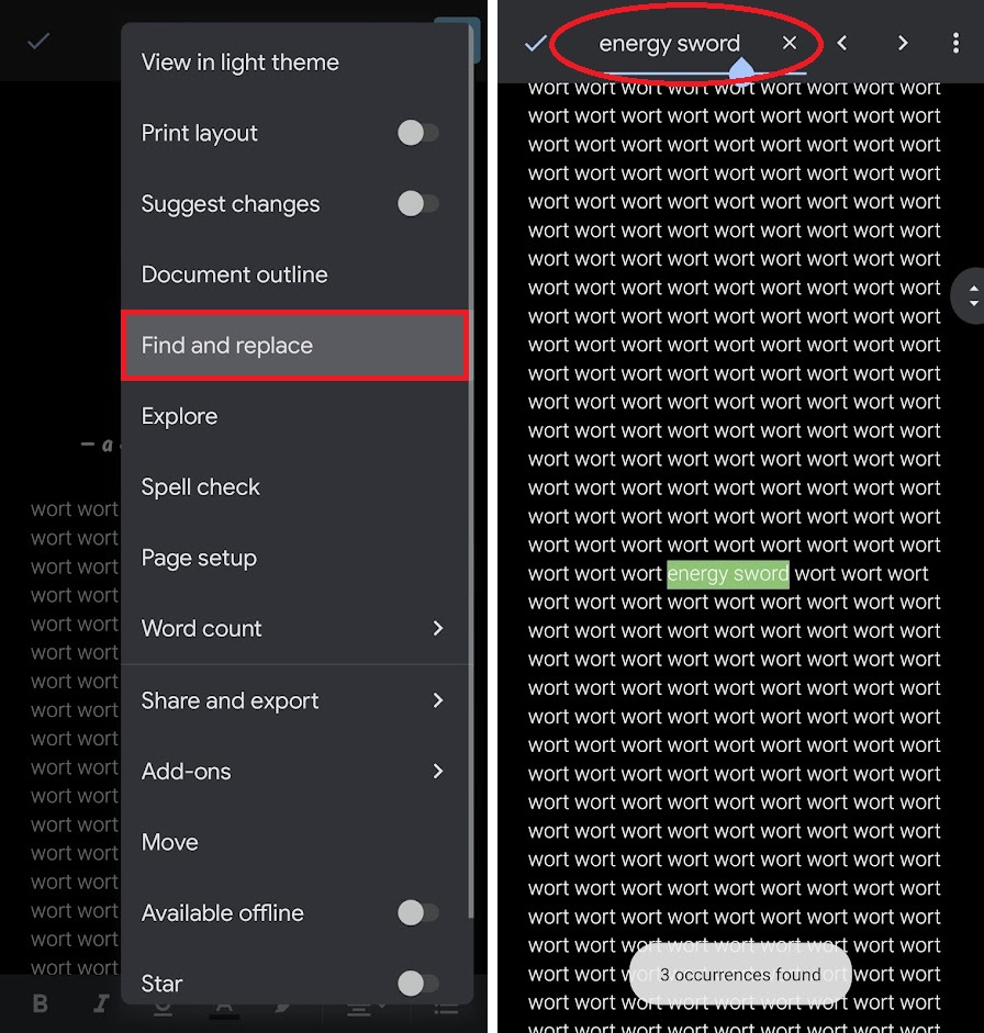 encontrar palabras en la aplicación móvil