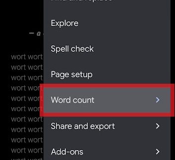 seleccione el botón de recuento de palabras en la aplicación de Google Docs