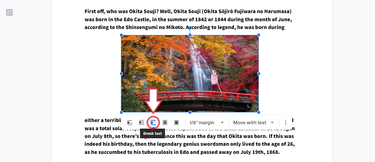 romper texto google docs