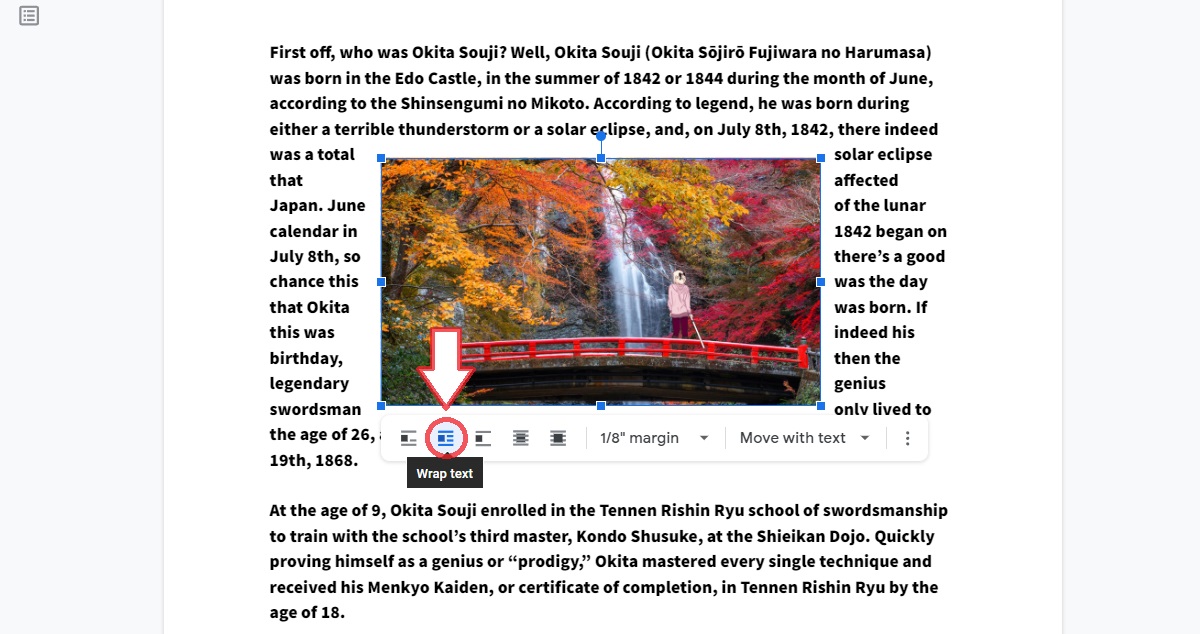 envolver imagen de texto en google docs