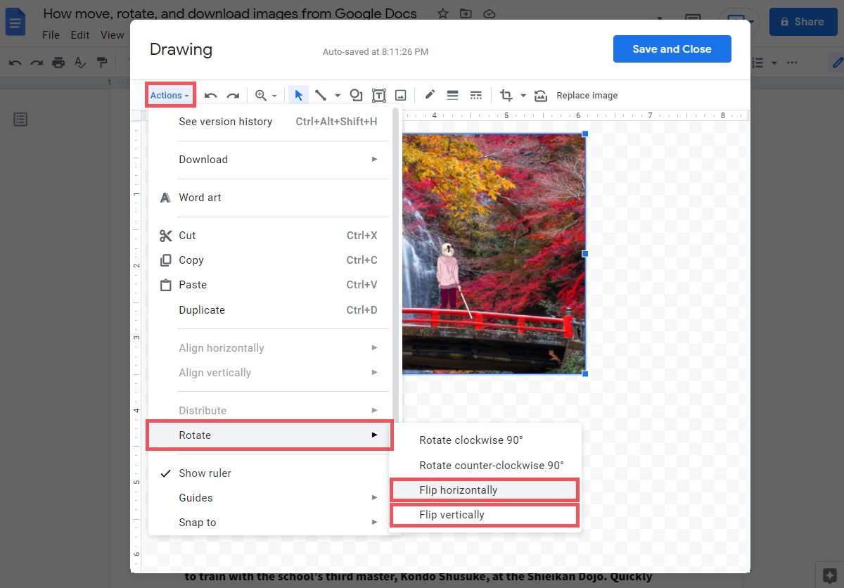voltear la imagen de Google Docs