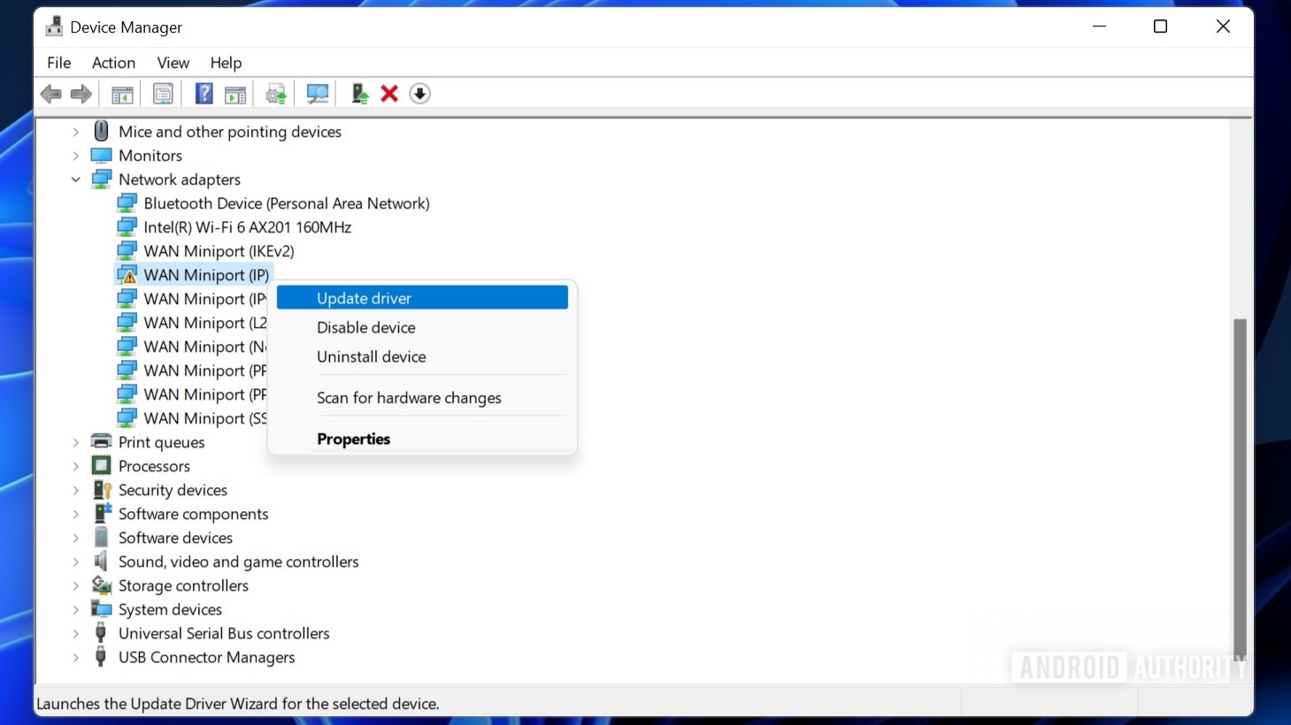 Actualización del administrador de dispositivos de Windows 11