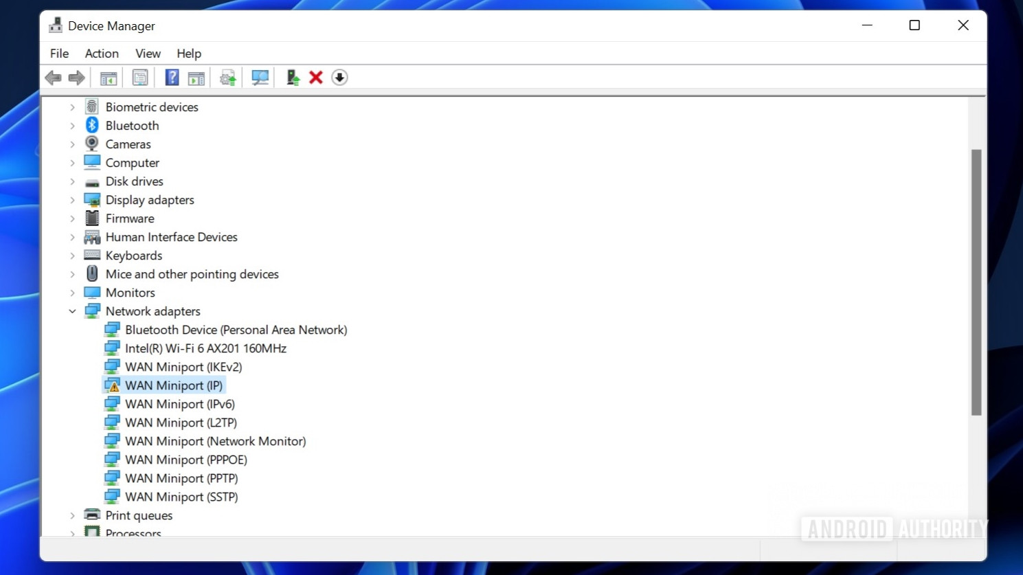 Dispositivo del Administrador de dispositivos de Windows 11 con problema