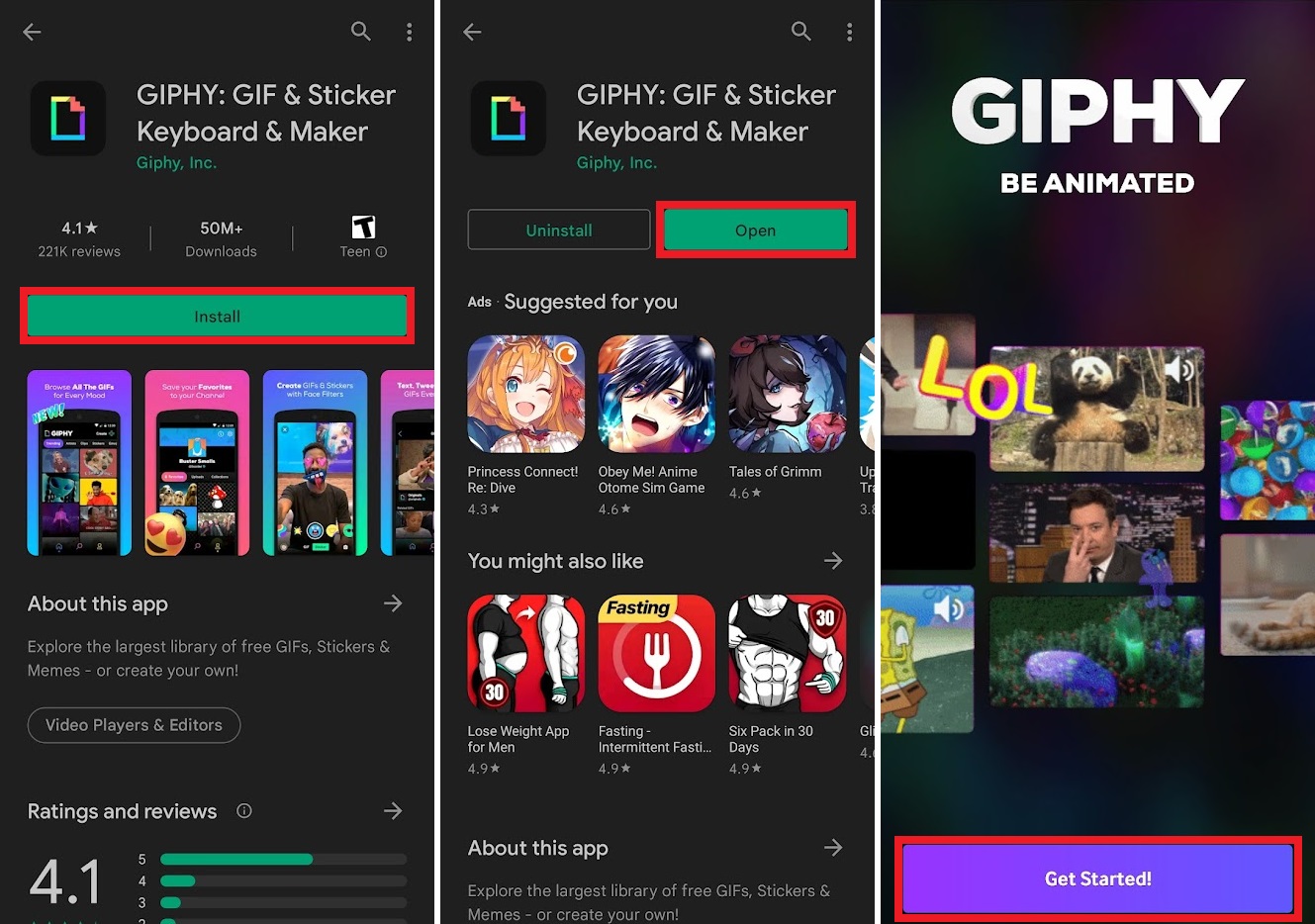 ubicación de giphy en la tienda de Google Play de Android