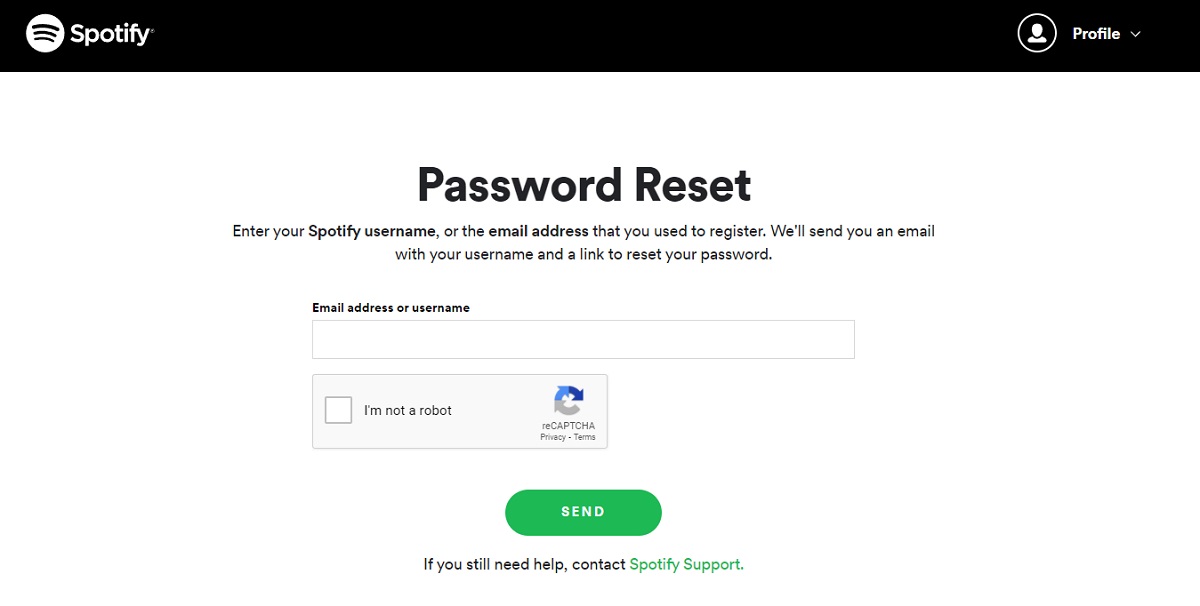 Spotify Cómo restablecer la sección de contraseña