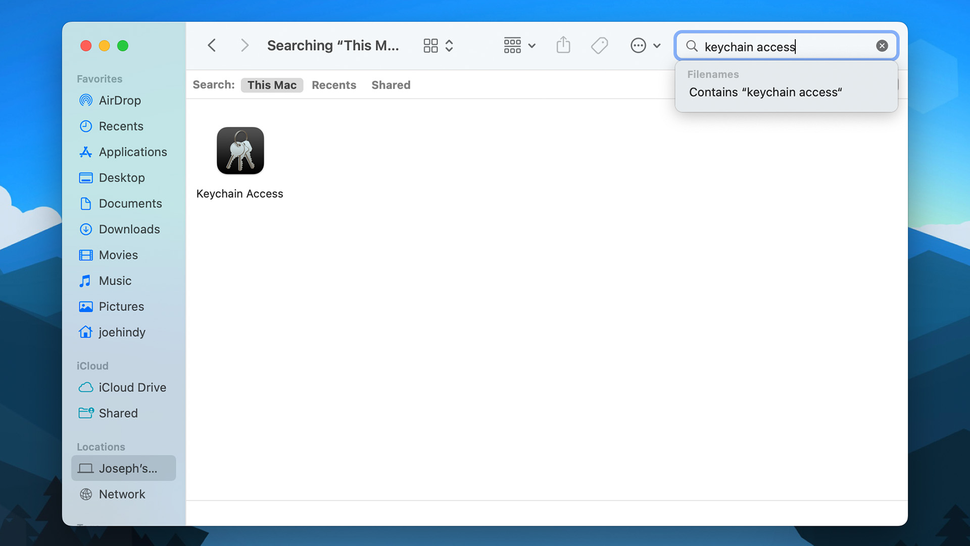 Acceso a llaveros en Finder