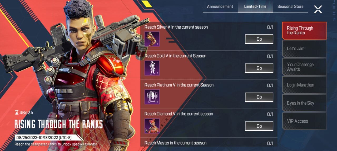 El centro de eventos Rising Through The Ranks, con desafíos y recompensas clasificatorias