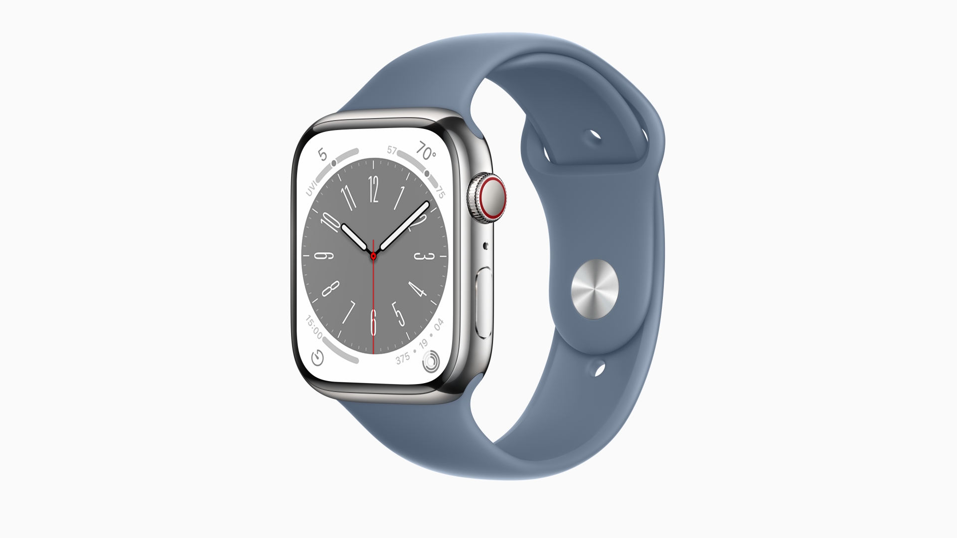 apple watch series 8 acero inoxidable plata azul correa