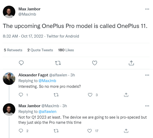 Max Jambor OnePlus 11Twitter