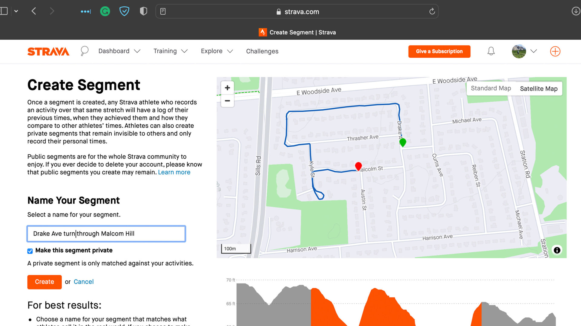 Strava Crear nombre de segmento Un usuario de Strava nombra su segmento creado.